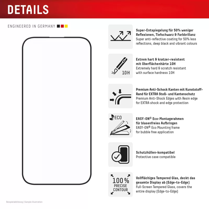 Displex Premium Anti-Reflex Screen Protector (antireflexná plná ochrana, 10H) pre Apple iPhone 16 Pro, Eco montážny rám, plná ochrana