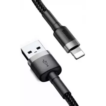 USB-A na Lightning kábel Baseus Cafule (CALKLF-CG1) – nylonové opletenie, QC3.0 1,5 A, 2 m, sivý/čierny