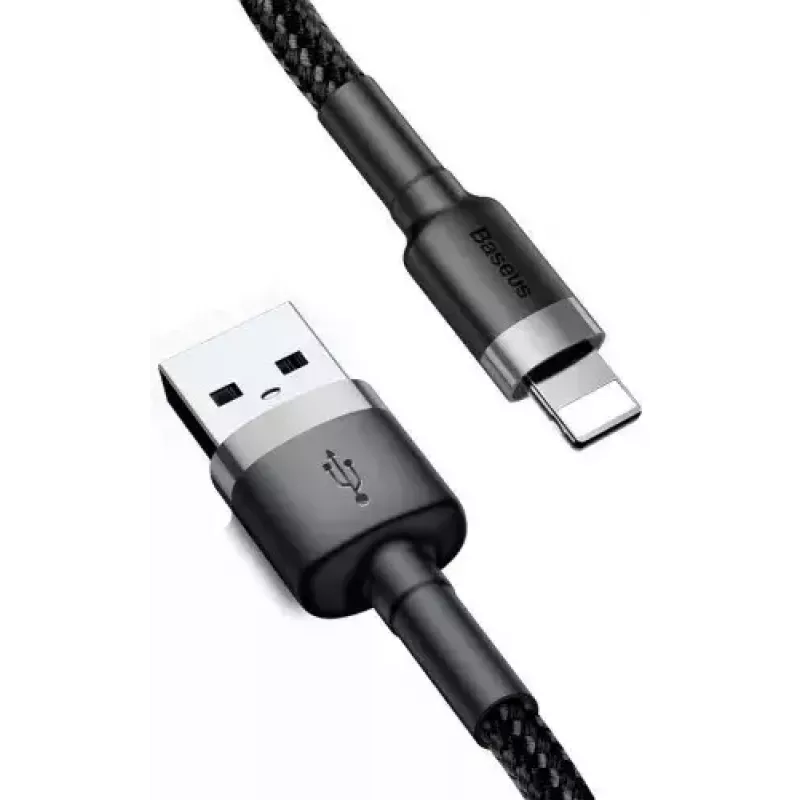 USB-A na Lightning kábel Baseus Cafule (CALKLF-CG1) – nylonové opletenie, QC3.0 1,5 A, 2 m, sivý/čierny