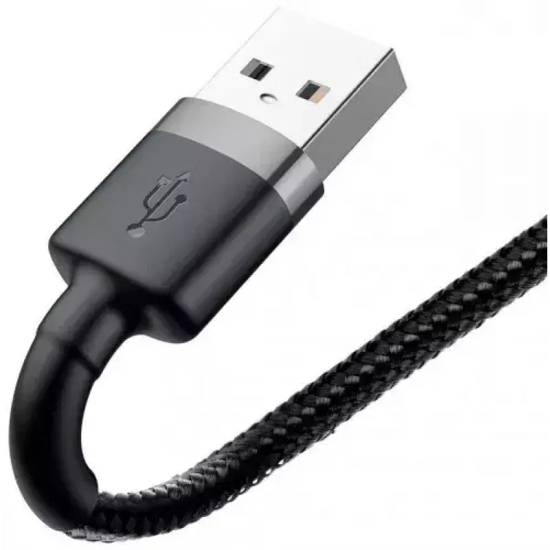 USB-A na Lightning kábel Baseus Cafule (CALKLF-CG1) – nylonové opletenie, QC3.0 1,5 A, 2 m, sivý/čierny
