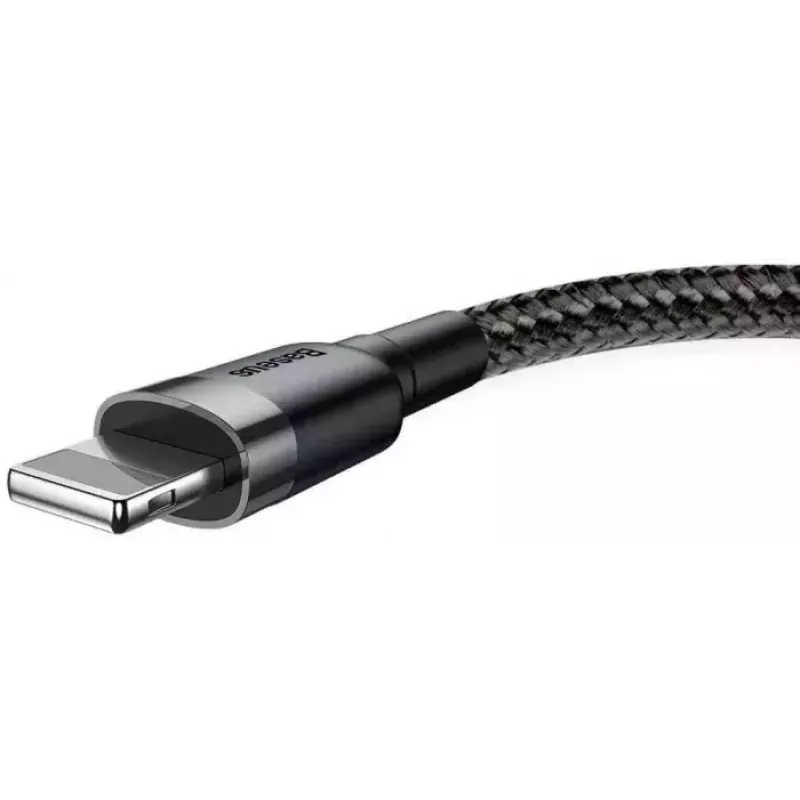 USB-A na Lightning kábel Baseus Cafule (CALKLF-CG1) – nylonové opletenie, QC3.0 1,5 A, 2 m, sivý/čierny