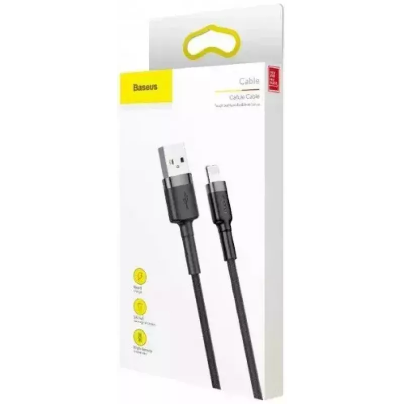 USB-A na Lightning kábel Baseus Cafule (CALKLF-CG1) – nylonové opletenie, QC3.0 1,5 A, 2 m, sivý/čierny