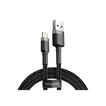 USB-A na Lightning kábel Baseus Cafule (CALKLF-CG1) – nylonové opletenie, QC3.0 1,5 A, 2 m, sivý/čierny