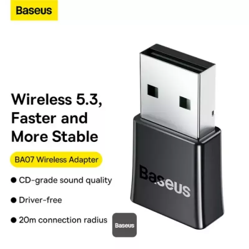Baseus BA07 Mini Bluetooth adaptér pre PC, USB 5.3 bezdrôtový Bluetooth dongle prijímač - čierny