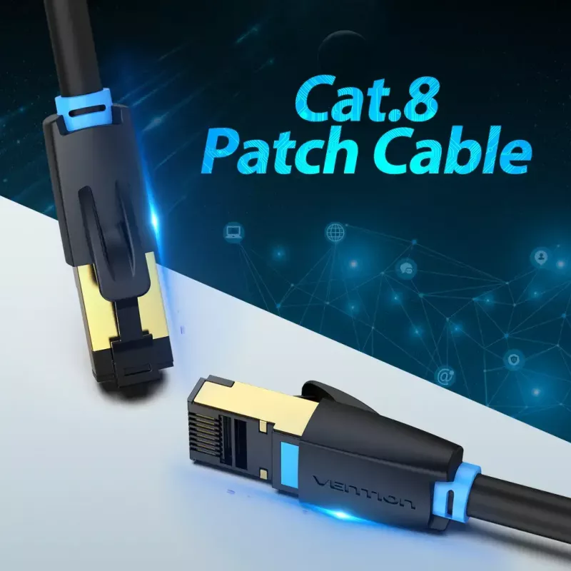 Ethernet patch kábel Vention Cat.8 S/FTP 1 m čierny RJ-45 pozlátený
