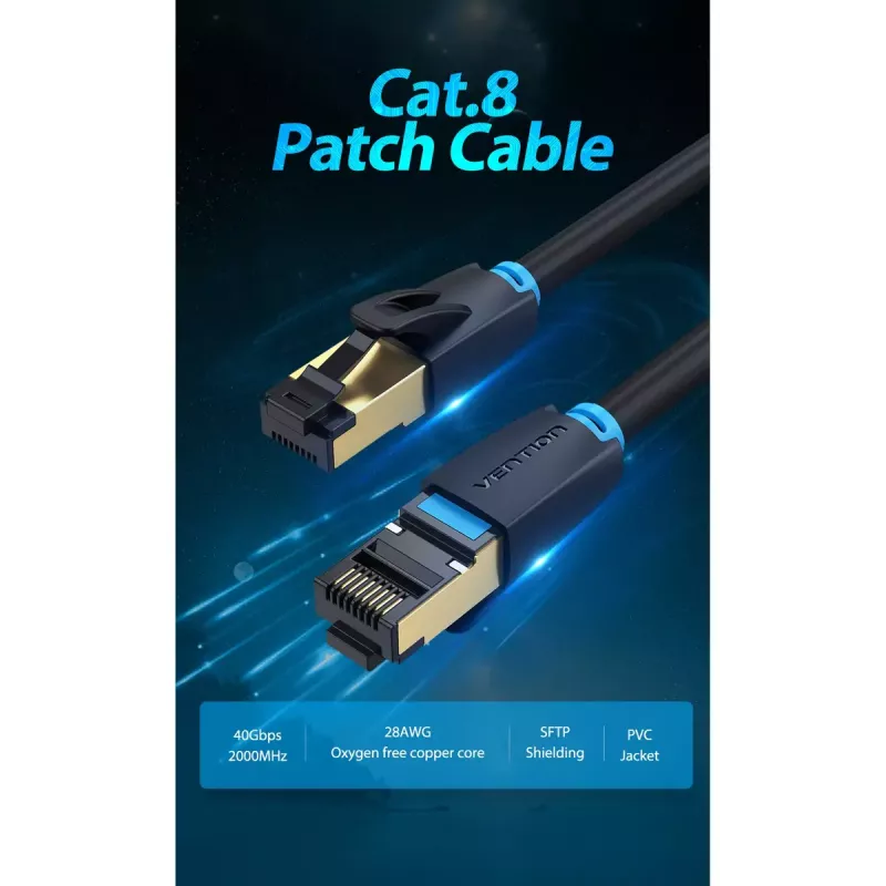 Sieťový kábel Vention Cat.8 SFTP patch kábel RJ-45 8m čierny