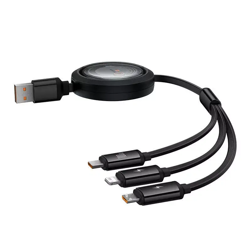 USB 3-in-1 kábel Baseus Free2Draw (USB-A na Micro USB + Lightning + USB-C), 100 W, 1,1 m, čierny