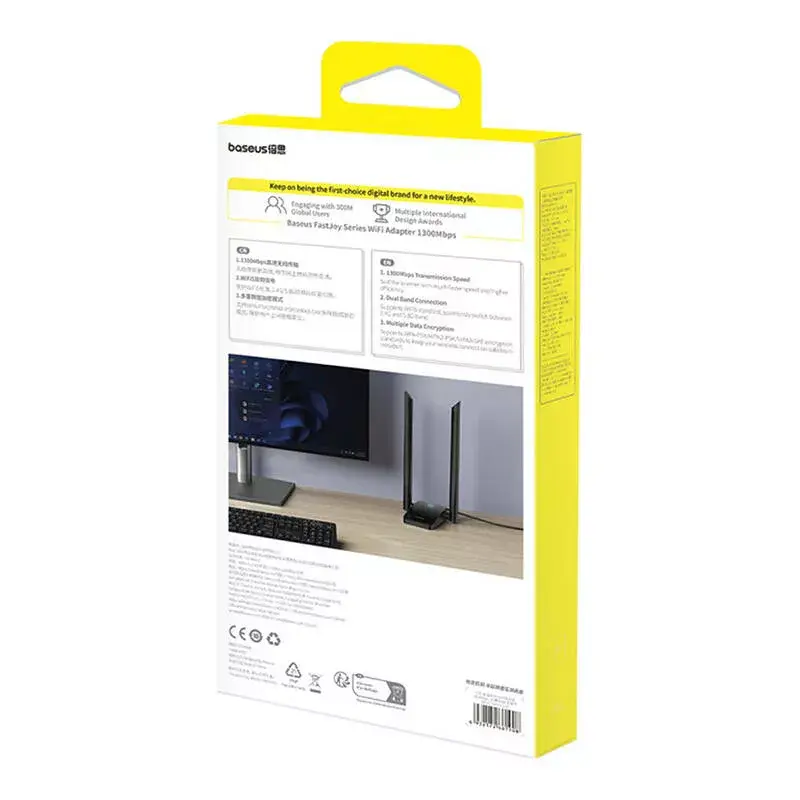 WLAN adaptér Baseus FastJoy 1800 MBit/s čierny – dvojpásmový USB sieťový adaptér