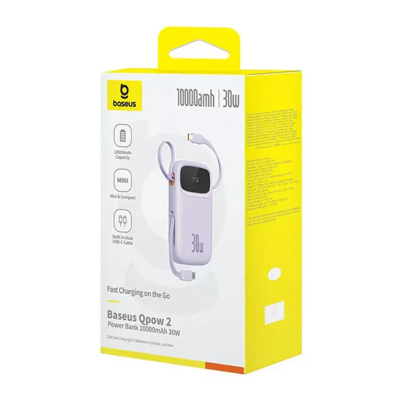 Prenosná nabíjačka Baseus QPow 2 10000mAh 30W 2xUSB-C powerbanka (fialová)