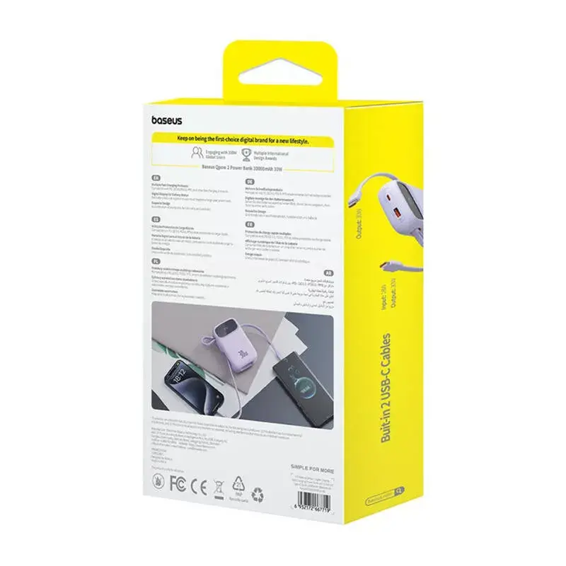 Prenosná nabíjačka Baseus QPow 2 10000mAh 30W 2xUSB-C powerbanka (fialová)