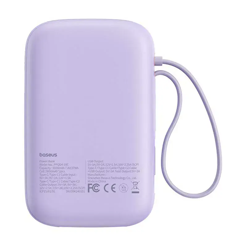 Prenosná nabíjačka Baseus QPow 2 10000mAh 30W 2xUSB-C powerbanka (fialová)