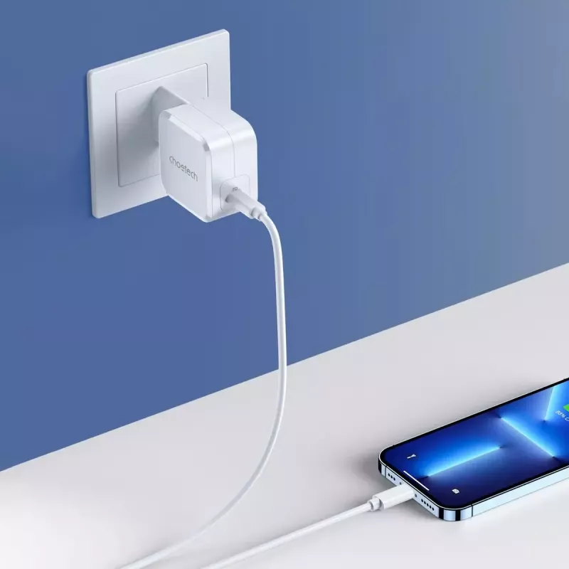 CHOETECH PD8007 GaN USB-C nabíjačka 45 W, PD3.0, QC3.0, PPS, EU, biela