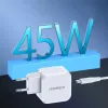CHOETECH PD8007 GaN USB-C nabíjačka 45 W, PD3.0, QC3.0, PPS, EU, biela