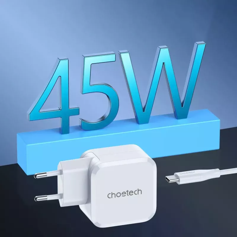 CHOETECH PD8007 GaN USB-C nabíjačka 45 W, PD3.0, QC3.0, PPS, EU, biela