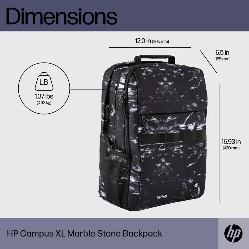 Voľnočasový batoh HP Campus XL Marble Stone batoh čierny sivý