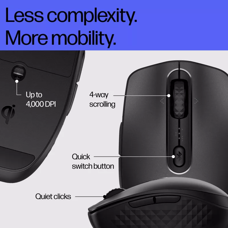 HP 695 nabíjateľná bezdrôtová myš, obojručná, Bluetooth, 4000 DPI, čierna