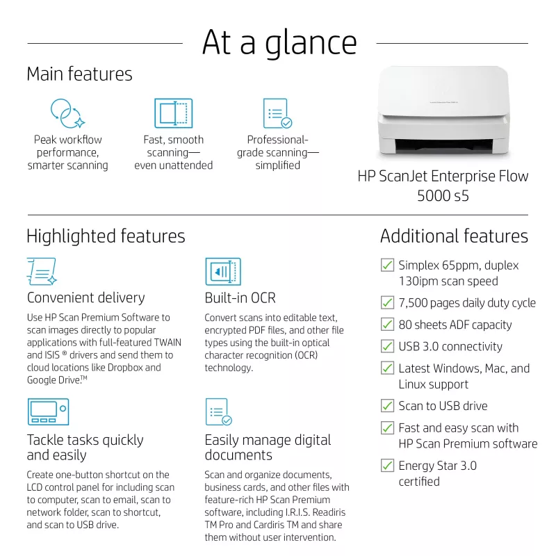 HP Scanjet Enterprise Flow 5000 s5 skener s podávačom 600 x 600 DPI A4 biely