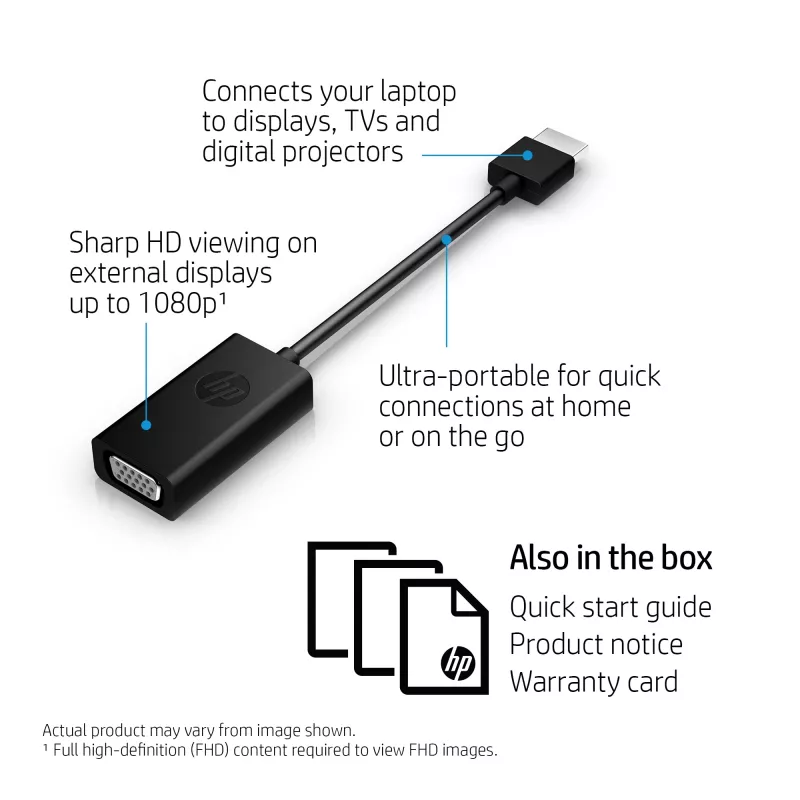 HP HDMI na VGA adaptér, 0,045 m, HDMI, VGA (D-Sub), konektor samec, konektor samica, čierny