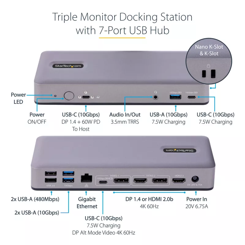 StarTech.com DK31C3MNCRUE dokovacia stanica/replikátor portov pre notebook káblový USB 3.2 Gen 2 (3.1 Gen 2) Type-C
