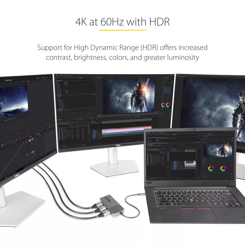 StarTech.com 3-port USB-C MST hub – USB Type-C na 3x HDMI multi-monitor adaptér pre notebook – triple HDMI až do 4K 60Hz s DP 1.4 Alt Mode & DSC – HDR – 30 cm kábel – len Windows