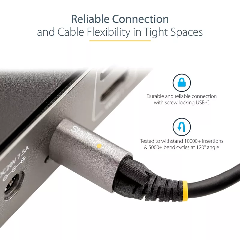 StarTech.com 1 m špičkový USB-C kábel so skrutkovacím zámkom 10 Gbit/s – USB 3.1/3.2 Gen 2 Type-C kábel – 100 W (5 A) Power-Delivery nabíjanie, DP-Alt režim – samostatný skrutkovací zámok, USB-C kábel na nabíjanie/synchronizáciu