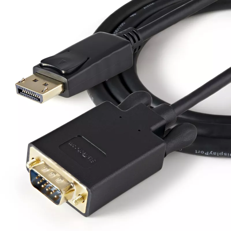 StarTech.com DP2VGAMM3B aktívny adaptérový kábel DisplayPort na VGA, 3 stopy (1 m), 1920x1200, zaisťovací DP konektor, čierny