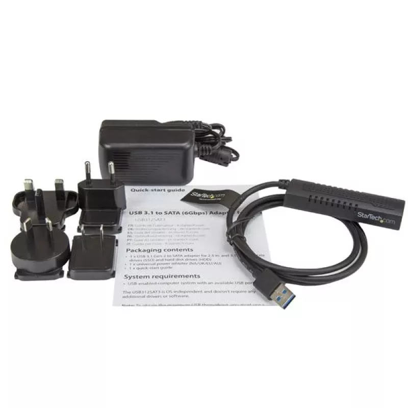StarTech.com SATA na USB kábel – USB 3.1 (10 Gbit/s) – UASP, čierny, aktivita, prevádzka, CE, FCC, ASMedia – ASM1351, 12 V, 0 – 60 °C