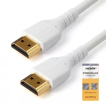 StarTech.com 3 ft (1 m) tenký HDMI 2.0 kábel, flexibilný Premium certifikovaný HDMI kábel s Ethernetom, UHD 4K 60 Hz HDR10, odolný dizajn s aramidovou tkaninou a TPE plášťom, biely