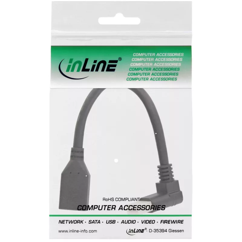 InLine DisplayPort 1.4 adaptérový kábel samec/samica, 8K4K, zahnutý nahor, čierny/zlatý
