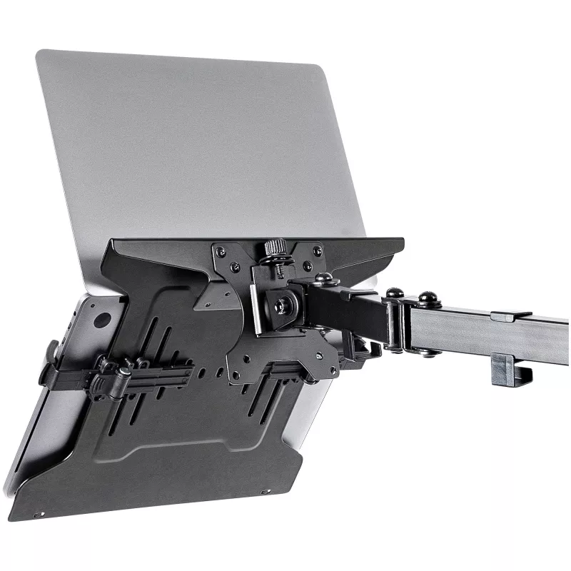 StarTech.com VESA podnos na notebook – nastaviteľný podnos na notebook pre monitorové ramená, zaistí notebooky (4,5 kg / 9,9 lb) – 75x75 & 100x100 VESA montážne otvory – vetraný – pre monitorové stolové držiaky/stojany