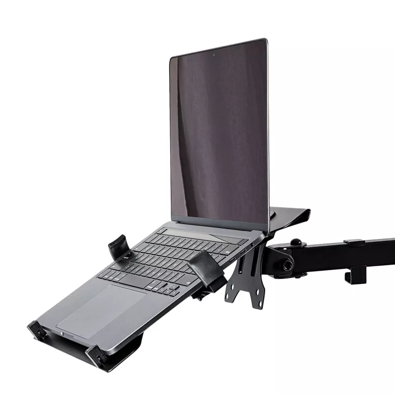 StarTech.com VESA podnos na notebook – nastaviteľný podnos na notebook pre monitorové ramená, zaistí notebooky (4,5 kg / 9,9 lb) – 75x75 & 100x100 VESA montážne otvory – vetraný – pre monitorové stolové držiaky/stojany