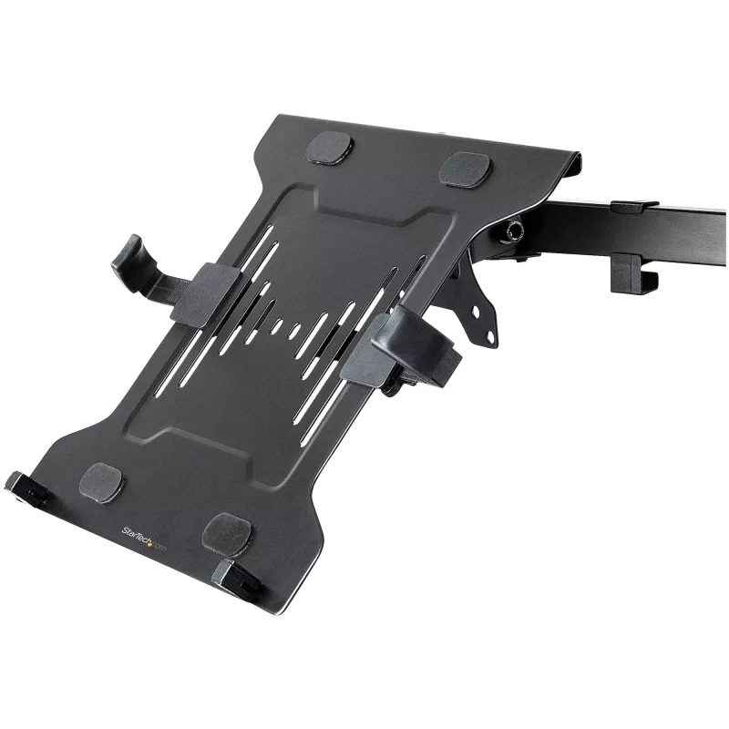 StarTech.com VESA podnos na notebook – nastaviteľný podnos na notebook pre monitorové ramená, zaistí notebooky (4,5 kg / 9,9 lb) – 75x75 & 100x100 VESA montážne otvory – vetraný – pre monitorové stolové držiaky/stojany