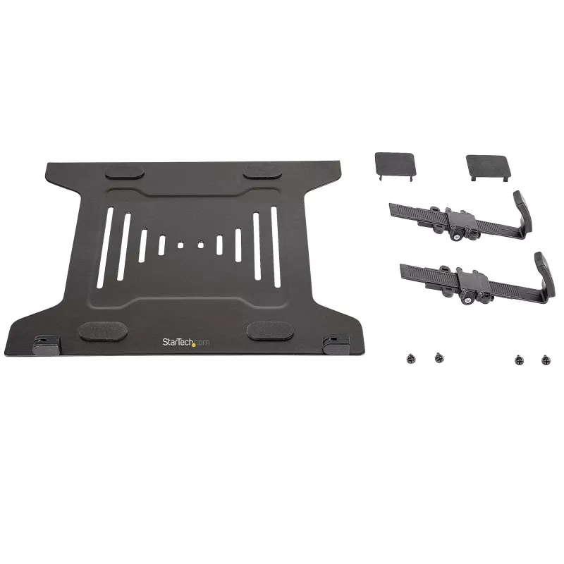 StarTech.com VESA podnos na notebook – nastaviteľný podnos na notebook pre monitorové ramená, zaistí notebooky (4,5 kg / 9,9 lb) – 75x75 & 100x100 VESA montážne otvory – vetraný – pre monitorové stolové držiaky/stojany