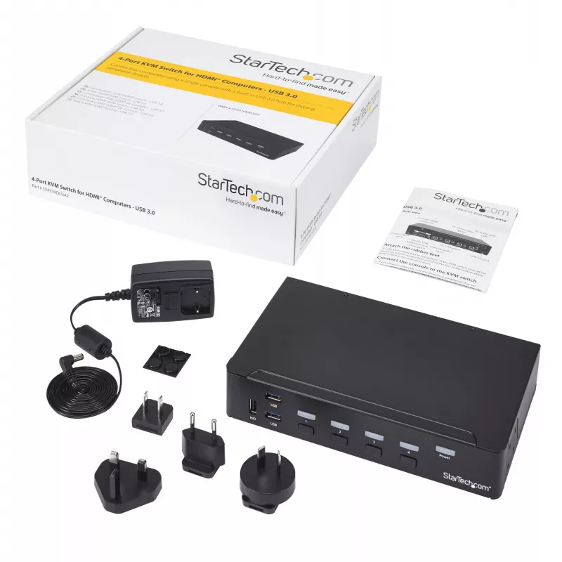 StarTech.com 4-portový HDMI KVM switch - USB 3.0 - 1080p, 1920 x 1080 pixelov, racková montáž, čierna