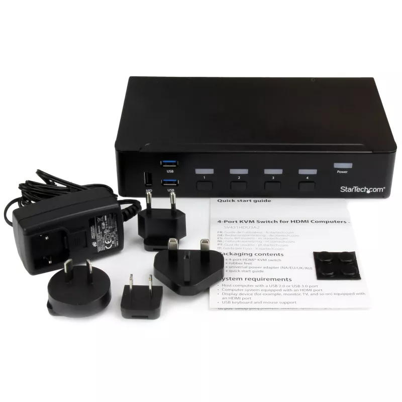 StarTech.com 4-portový HDMI KVM switch - USB 3.0 - 1080p, 1920 x 1080 pixelov, racková montáž, čierna