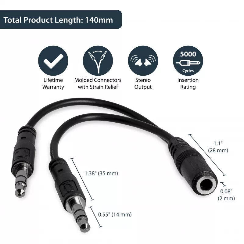 StarTech.com 3,5-mm-4-pozície-na-2x-3-pozície-3,5-mm-headset-splitter adaptér – konektor samica/konektor samec