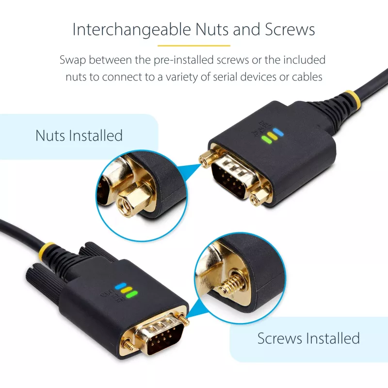 StarTech.com 3ft (1m) USB na sériový adaptérový kábel, zachovanie COM, vymeniteľné skrutky/matice, USB-A na DB9 RS232, FTDI IC, ESD ochrana, Windows/macOS/Linux