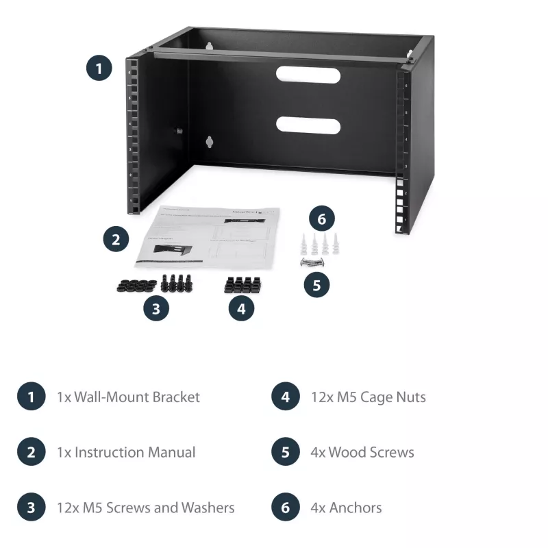 StarTech.com WALLMOUNT6 nástenná konzola 6U pre patch panel, 19 palcov, hĺbka 35,5 cm, oceľ, čierna
