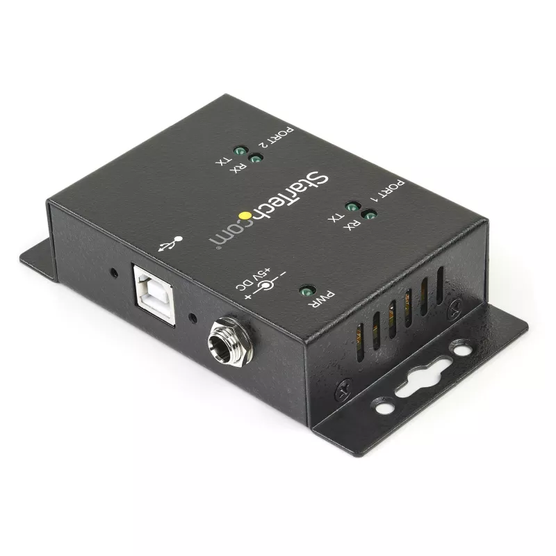 StarTech.com 2-portový priemyselný, na stenu montovateľný USB na sériový adaptérový hub s klipmi na lištu DIN