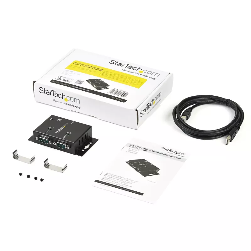 StarTech.com 2-portový priemyselný, na stenu montovateľný USB na sériový adaptérový hub s klipmi na lištu DIN