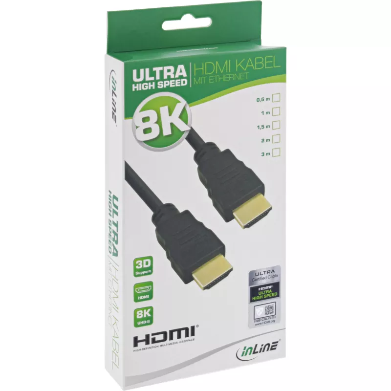 InLine certifikovaný HDMI kábel, Ultra High Speed HDMI, 8K4K, 1m