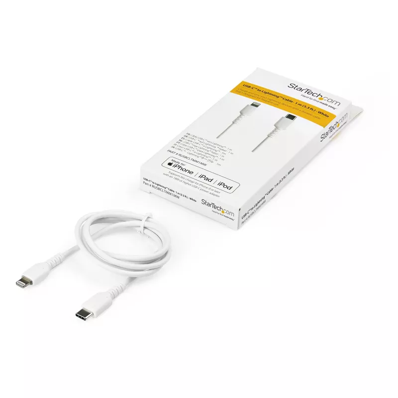 StarTech.com 1m odolný biely USB-C na Lightning kábel – robustný aramidové vlákno USB Type-C na Lightning nabíjací/synchronizačný napájací kábel – Apple MFi certifikovaný iPad/iPhone 12