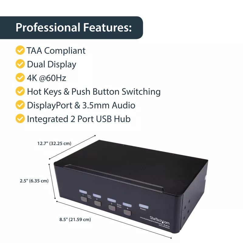 StarTech.com 4-portový KVM prepínač Dual DisplayPort - 4K 60Hz