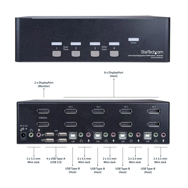 StarTech.com 4-portový KVM prepínač Dual DisplayPort - 4K 60Hz