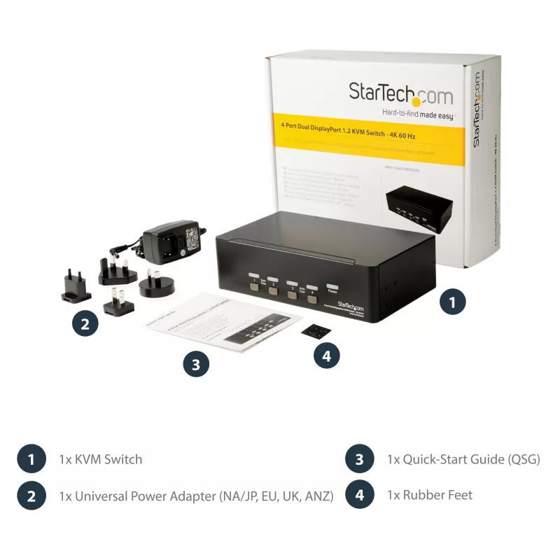StarTech.com 4-portový KVM prepínač Dual DisplayPort - 4K 60Hz