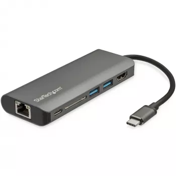 StarTech.com USB C multiportový adaptér – USB-C cestovný dock s 4K HDMI, 3x USB 3.0 hub, SD/SDHC, GbE, 60W PD 3.0 Pass-Through – USB Type-C/Thunderbolt 3 – nahrádza DKT30CSDHPD