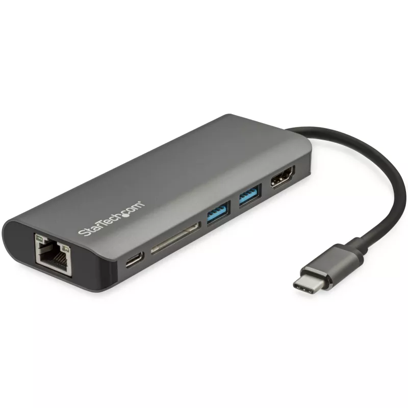 StarTech.com USB C multiportový adaptér – USB-C cestovný dock s 4K HDMI, 3x USB 3.0 hub, SD/SDHC, GbE, 60W PD 3.0 Pass-Through – USB Type-C/Thunderbolt 3 – nahrádza DKT30CSDHPD
