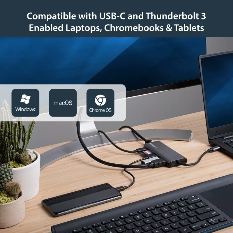 StarTech.com USB C multiportový adaptér – USB-C cestovný dock s 4K HDMI, 3x USB 3.0 hub, SD/SDHC, GbE, 60W PD 3.0 Pass-Through – USB Type-C/Thunderbolt 3 – nahrádza DKT30CSDHPD