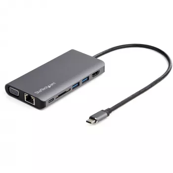 StarTech.com USB-C multiportový adaptér – USB-C mini cestovný dock s 4K HDMI alebo 1080p VGA – 3x USB 3.0 hub, SD, GbE, audio, 100W PD Pass-Through – prenosná dokovacia stanica pre notebook/tablet