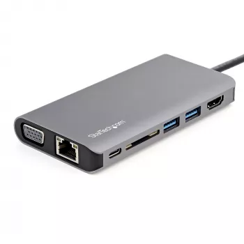 StarTech.com USB-C multiportový adaptér – USB-C mini cestovný dock s 4K HDMI alebo 1080p VGA – 3x USB 3.0 hub, SD, GbE, audio, 100W PD Pass-Through – prenosná dokovacia stanica pre notebook/tablet